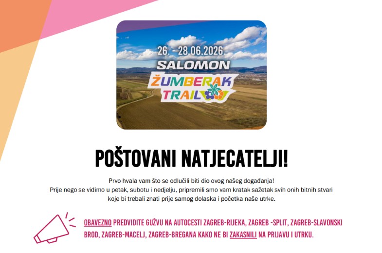 VAŽNO: Promjene satnice i lokacije preuzimanja paketa – Salomon Žumberak trail 2026 🚨🎒